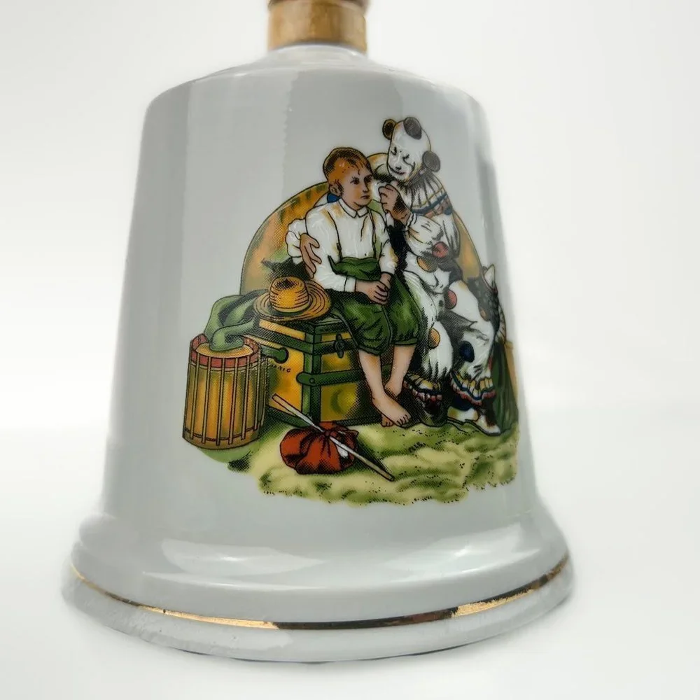 Norman Rockwell Porcelain Bell | Illustrated Bell w/ Wooden Handle | Vintage